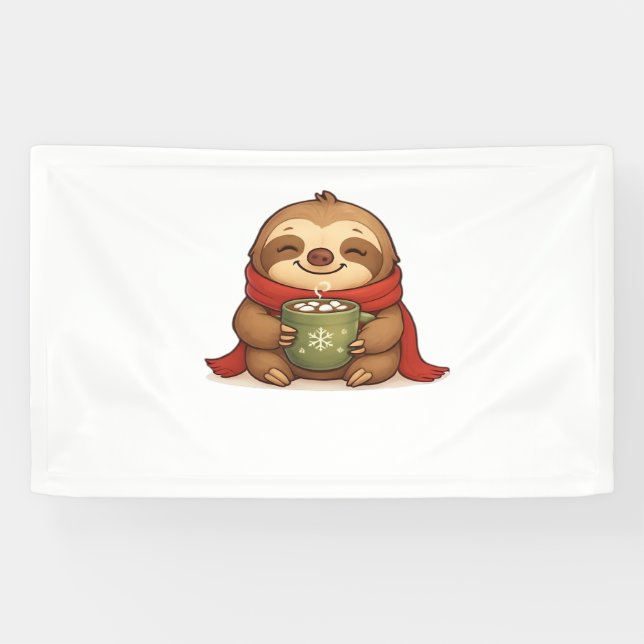 Cosy Christmas Sloth with Hot Chocolate – Cute Win Banner (Horizontal)
