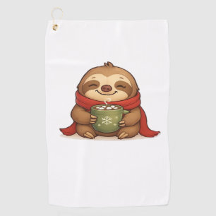 Cosy Christmas Sloth with Hot Chocolate – Cute Win Golf Towel