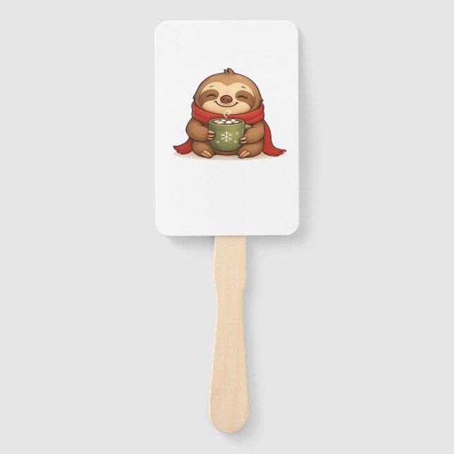 Cosy Christmas Sloth with Hot Chocolate � Cute Win Hand Fan (Front)