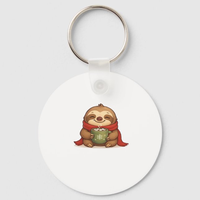 Cosy Christmas Sloth with Hot Chocolate � Cute Win Key Ring (Front)