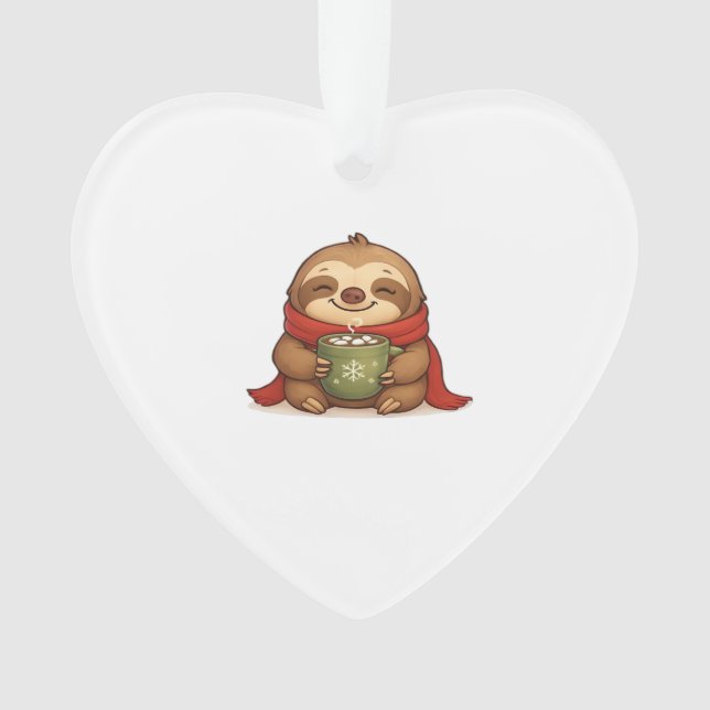 Cosy Christmas Sloth with Hot Chocolate � Cute Win Ornament (Front)