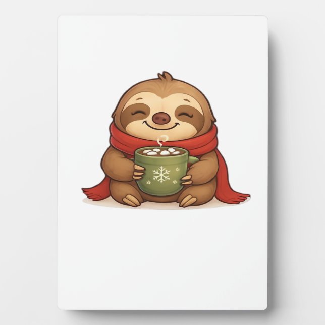 Cosy Christmas Sloth with Hot Chocolate � Cute Win Plaque (Front)