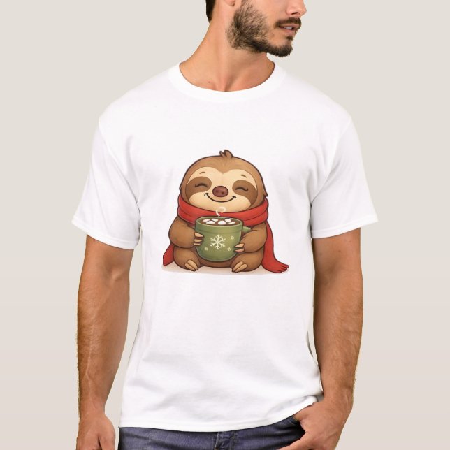 Cosy Christmas Sloth with Hot Chocolate � Cute Win T-Shirt (Front)