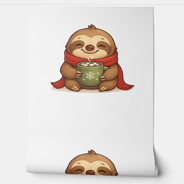 Cosy Christmas Sloth with Hot Chocolate – Cute Win Wallpaper (Unrolling)