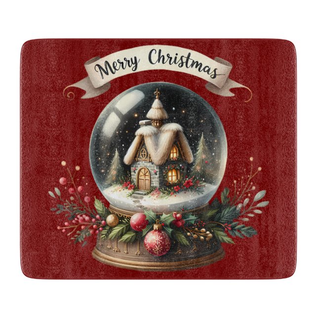 Cosy Christmas Snow Globe Cottage Scene Cutting Board (Front)