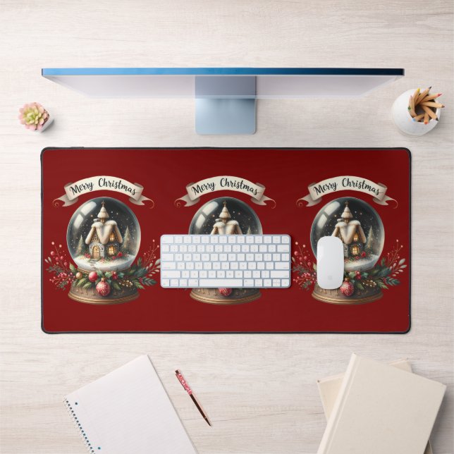 Cosy Christmas Snow Globe Cottage Scene Desk Mat (Office 1)