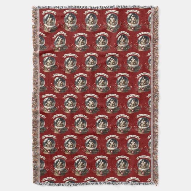 Cosy Christmas Snow Globe Cottage Scene Throw Blanket (Front Vertical)