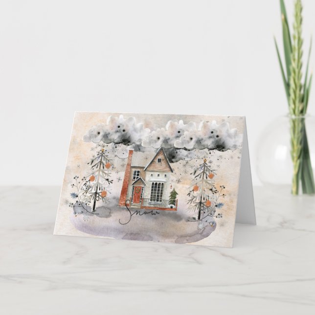 Cosy Christmas Snow Home Greeting Card (Front)