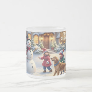 Cosy Christmas Snow Scene Art Frosted Glass Coffee Mug
