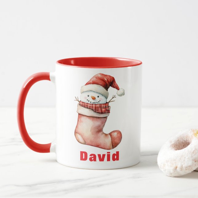Cosy Christmas Snowman in Stocking Mug (With Donut)