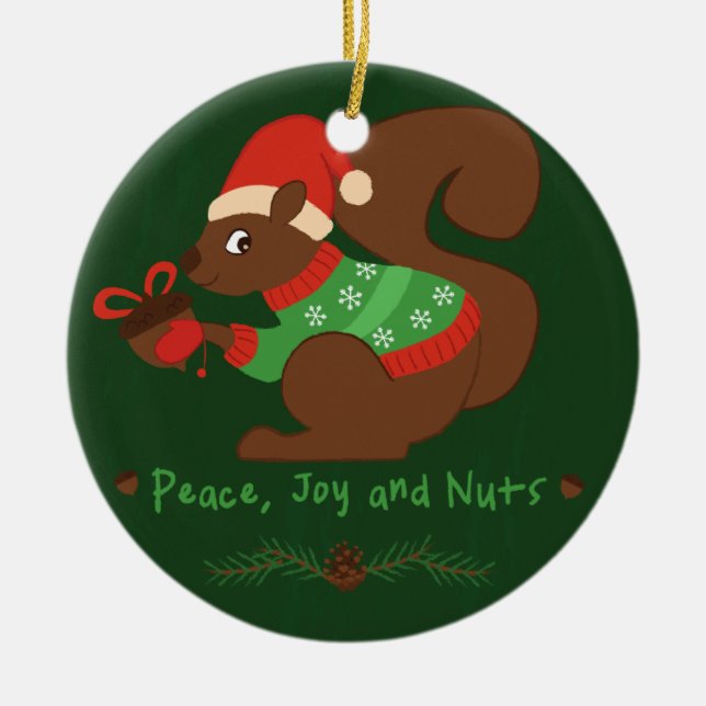 Cosy Christmas Squirrel Ceramic Tree Decoration (Front)