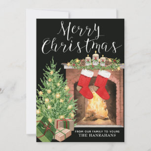 Cosy Christmas Tree Fireplace Custom Holiday Card