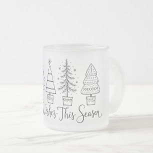 Cosy Christmas Tree Line Art Illustration Frosted Glass Coffee Mug