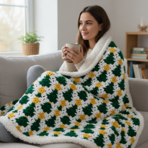 Cosy Christmas Tree & Star Crochet Sherpa Blanket