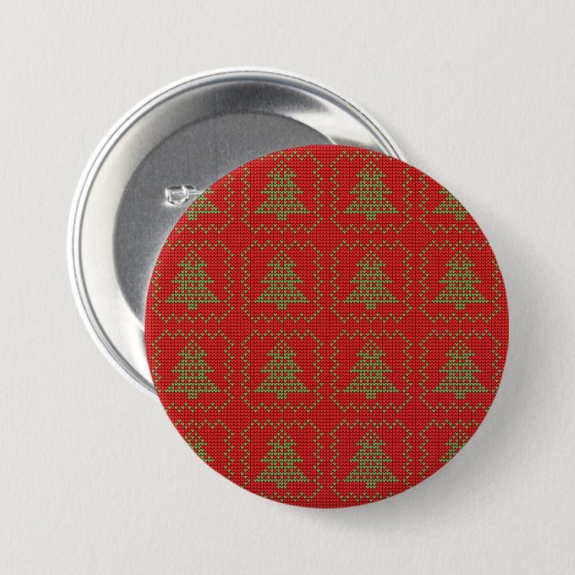 Cosy Christmas tree ugly sweater chequered pattern 7.5 Cm Round Badge (Front & Back)