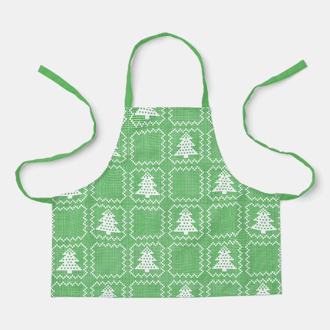Cosy Christmas tree ugly sweater chequered pattern Apron (Front)