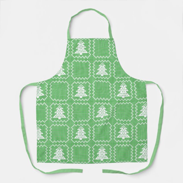 Cosy Christmas tree ugly sweater chequered pattern Apron (Front)