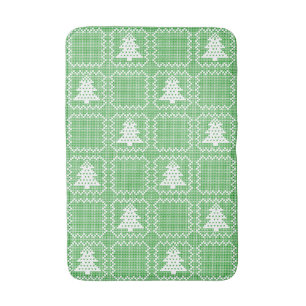 Cosy Christmas tree ugly sweater chequered pattern Bath Mat