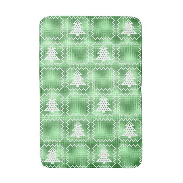 Cosy Christmas tree ugly sweater chequered pattern Bath Mat (Front Vertical)