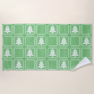 Cosy Christmas tree ugly sweater chequered pattern Beach Towel