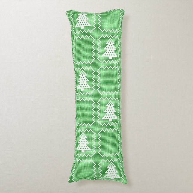 Cosy Christmas tree ugly sweater chequered pattern Body Cushion (Front Vertical)