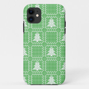 Cosy Christmas tree ugly sweater chequered pattern iPhone 11 Case