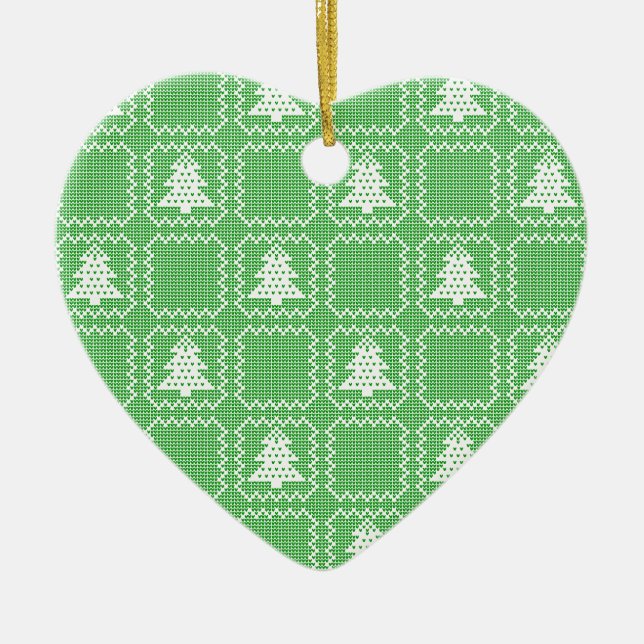 Cosy Christmas tree ugly sweater chequered pattern Ceramic Tree Decoration (Front)