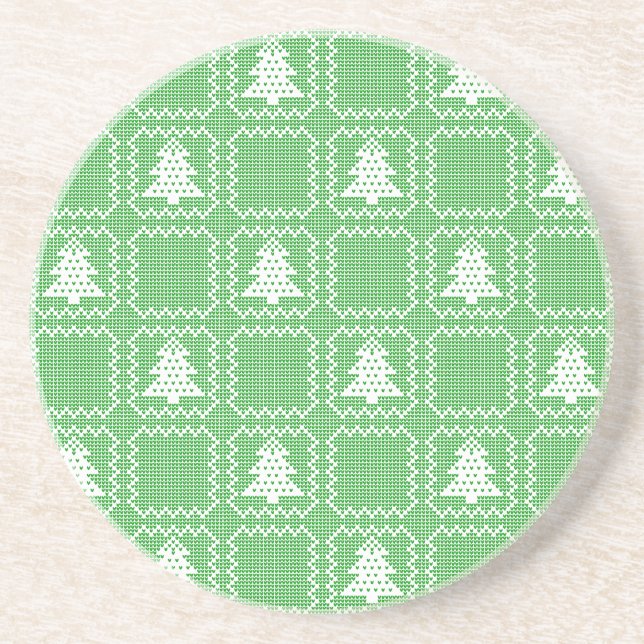 Cosy Christmas tree ugly sweater chequered pattern Coaster (Front)