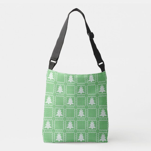 Cosy Christmas tree ugly sweater chequered pattern Crossbody Bag (Front)