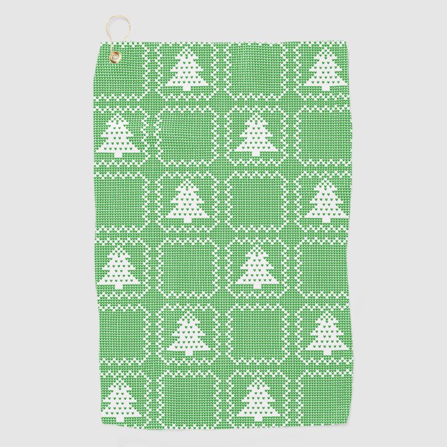 Cosy Christmas tree ugly sweater chequered pattern Golf Towel (Front)