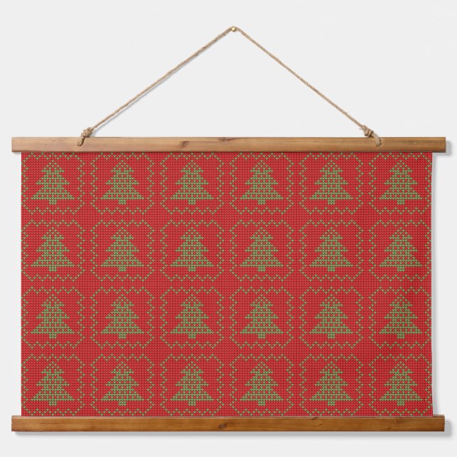 Cosy Christmas tree ugly sweater chequered pattern Hanging Tapestry (Front)