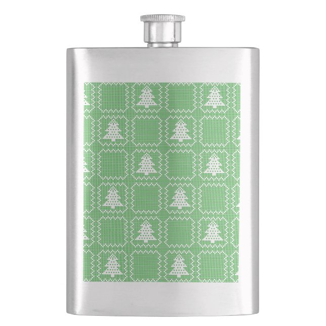 Cosy Christmas tree ugly sweater chequered pattern Hip Flask (Front)