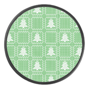 Cosy Christmas tree ugly sweater chequered pattern Hockey Puck