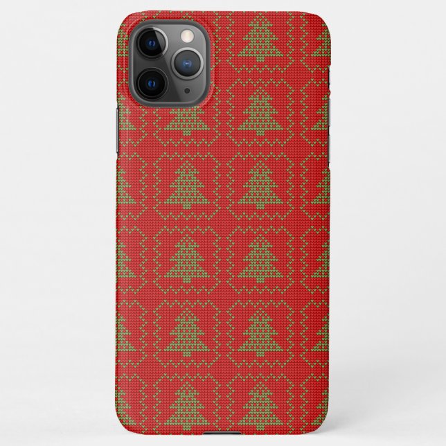 Cosy Christmas tree ugly sweater chequered pattern iPhone Case (Back)