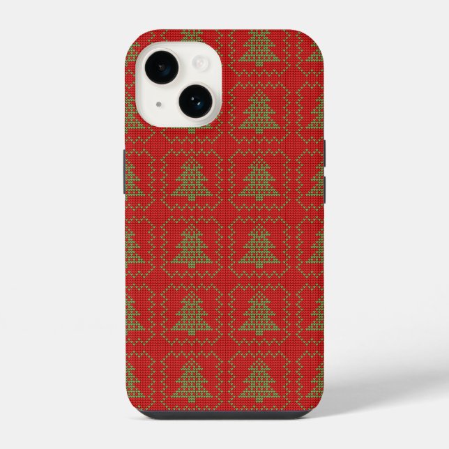 Cosy Christmas tree ugly sweater chequered pattern iPhone Case (Back)