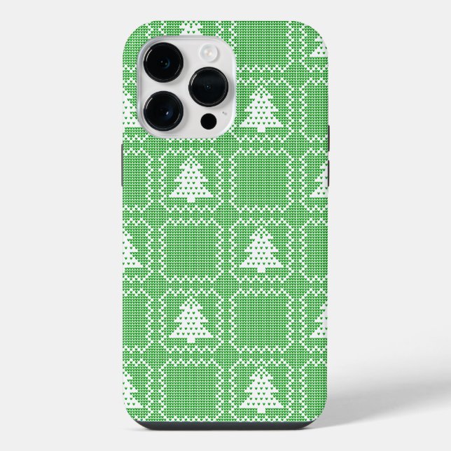 Cosy Christmas tree ugly sweater chequered pattern iPhone Case (Back)