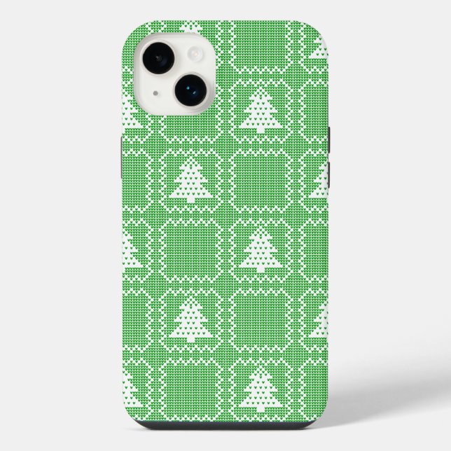 Cosy Christmas tree ugly sweater chequered pattern iPhone Case (Back)