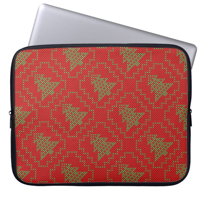 Cosy Christmas tree ugly sweater chequered pattern Laptop Sleeve (Front)