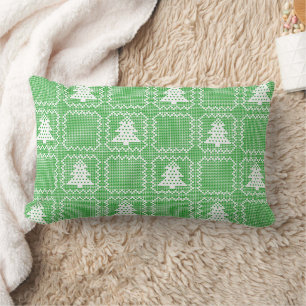 Cosy Christmas tree ugly sweater chequered pattern Lumbar Cushion