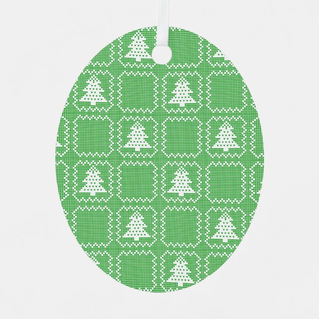 Cosy Christmas tree ugly sweater chequered pattern Metal Tree Decoration (Front)
