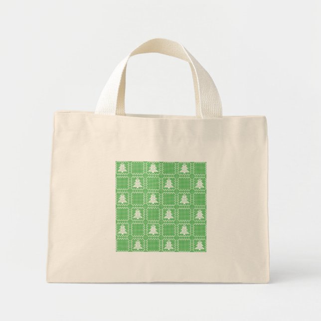 Cosy Christmas tree ugly sweater chequered pattern Mini Tote Bag (Front)