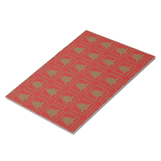 Cosy Christmas tree ugly sweater chequered pattern Notepad (Angled)