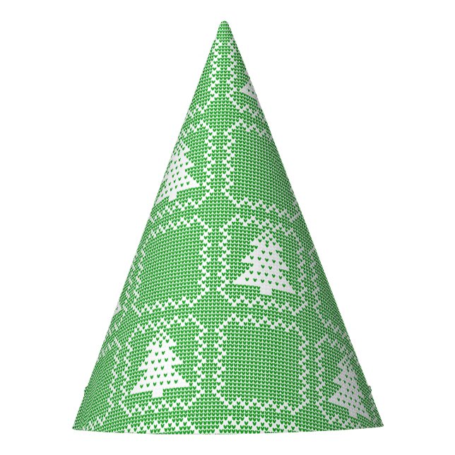 Cosy Christmas tree ugly sweater chequered pattern Party Hat (Front)