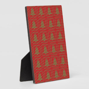 Cosy Christmas tree ugly sweater chequered pattern Plaque