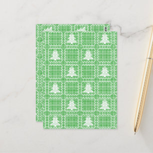 Cosy Christmas tree ugly sweater chequered pattern Postcard