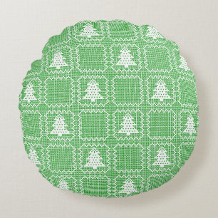 Cosy Christmas tree ugly sweater chequered pattern Round Cushion