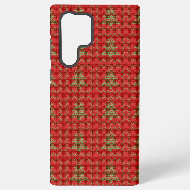 Cosy Christmas tree ugly sweater chequered pattern Samsung Galaxy S22 Ultra Case (Back)