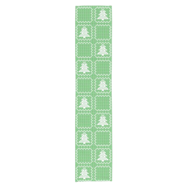 Cosy Christmas tree ugly sweater chequered pattern Short Table Runner (Front)