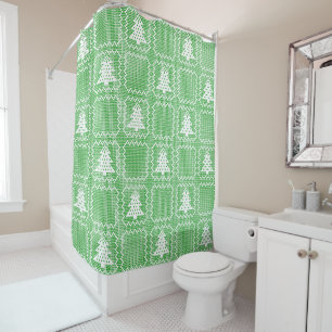 Cosy Christmas tree ugly sweater chequered pattern Shower Curtain