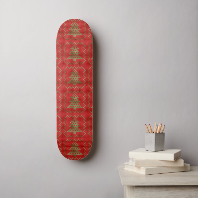 Cosy Christmas tree ugly sweater chequered pattern Skateboard (Wall Art)